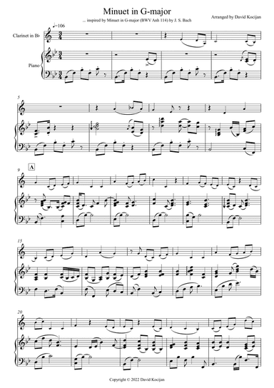 Minuet in G-major - EASY (clarinet & piano)
