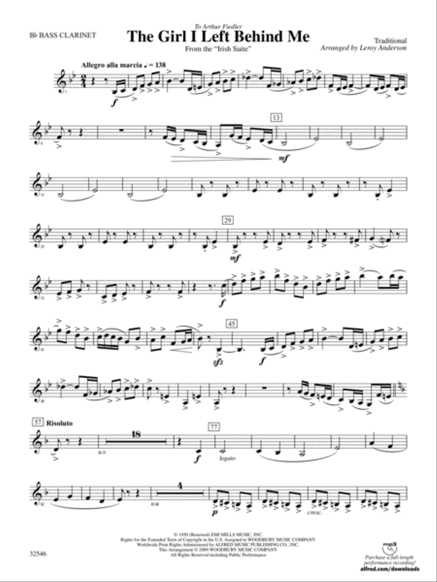 The Girl I Left Behind Me (from the Irish Suite): B-flat Bass Clarinet