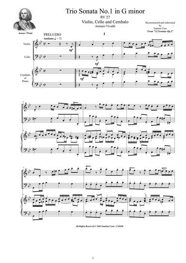 Vivaldi - Trio Sonata No.1 in G minor RV 27 Op.2 for Violin, Cello and Cembalo (or Piano)