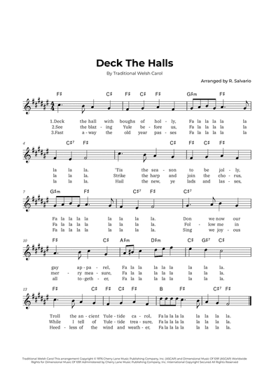 Deck The Halls (Key of F-Sharp Major)