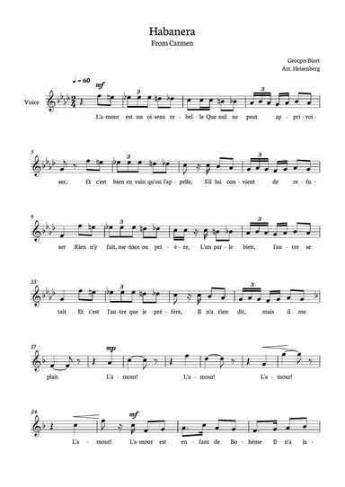 Habanera Carmen for voice in F minor