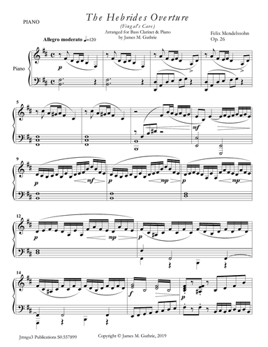 Mendelssohn: the Hebrides Overture for Bass Clarinet & Piano