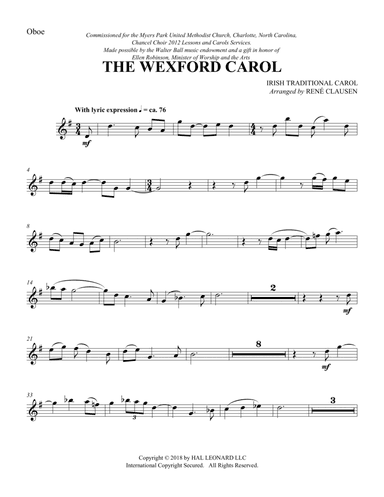 The Wexford Carol (arr. Rene Clausen) - Oboe