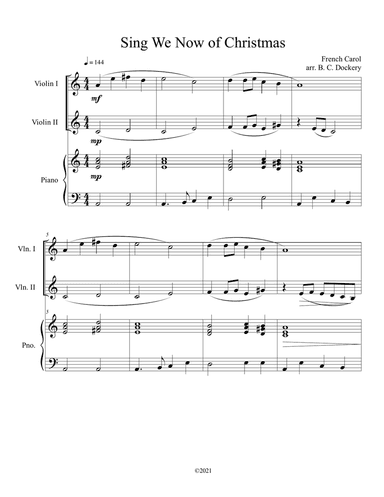 Sing We Now of Christmas (Violin Duet with Piano Accompaniment)
