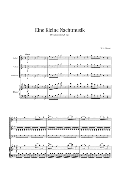 Eine Kleine Nachtmusik for 2 Violins, Cello and Piano