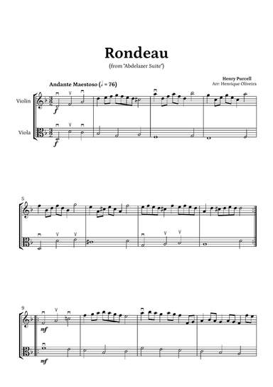 Rondeau from "Abdelazer Suite" by Henry Purcell - For Violin and Viola