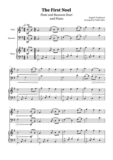 The First Noel - Flute and Bassoon Duet with Piano