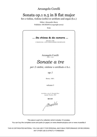 Corelli, Sonata op.1 n.5 in B flat major