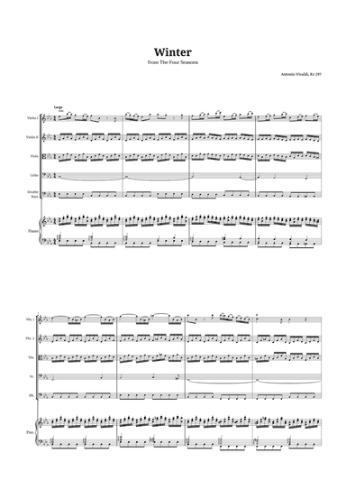 Largo from Winter by Vivaldi for String Quintet and Piano