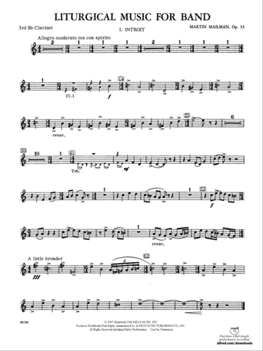 Liturgical Music for Band, Op. 33: 3rd B-flat Clarinet