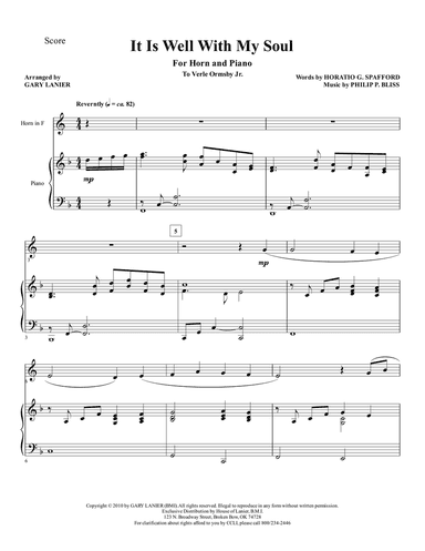 IT IS WELL WITH MY SOUL (Duet - Horn in F and Piano with Horn Part)