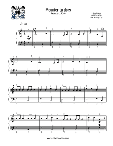 Meunier tu dors (Easy Piano Solo)