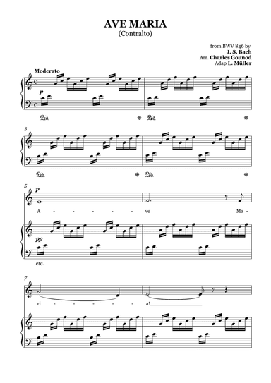 AVE MARIA - Bach/Gounod. For Soloist Contralto in C Major with Piano Accompaniment