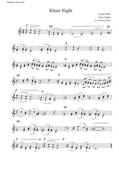 Silent Night - For Small Orquestra (arr. Renato Brito - Soprano Recorder part)