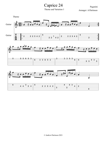 Paganini Caprice 24 Theme and Variation 1 for Guitar