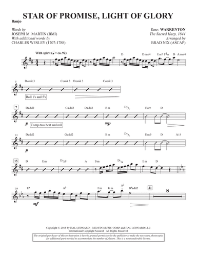Star of Promise, Light of Glory (arr. Brad Nix) - Banjo
