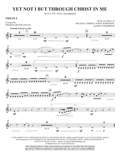 Yet Not I But Through Christ in Me (arr. Thomas Grassi) - Violin 1
