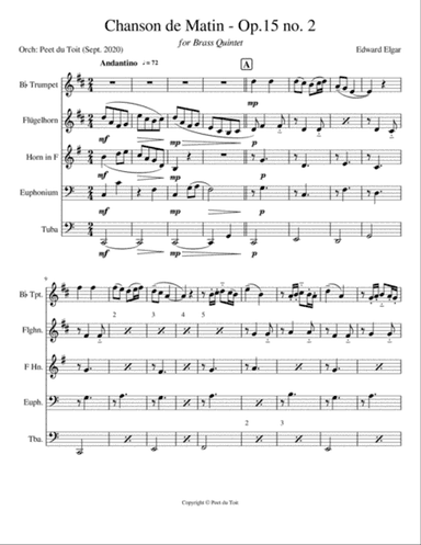 Chanson de Matin - Op.15 no.2 - E Elgar (Brass Quintet)