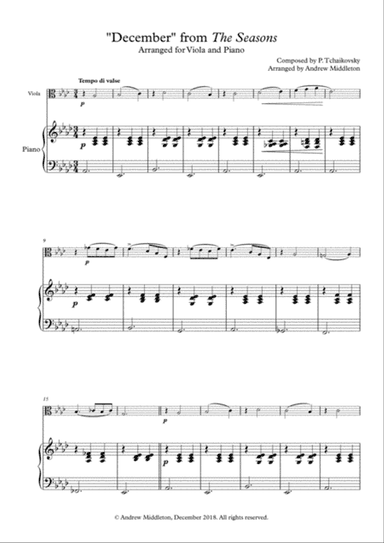 "December" from The Seasons arranged for Viola and Piano