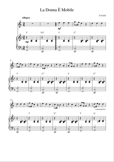 La Donna È Mobile (English horn solo and piano accompaniment)