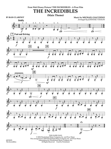 The Incredibles (Main Theme) (arr. Johnnie Vinson) - Bb Bass Clarinet