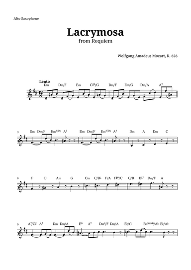 Lacrymosa from Requiem by Mozart for Alto Sax