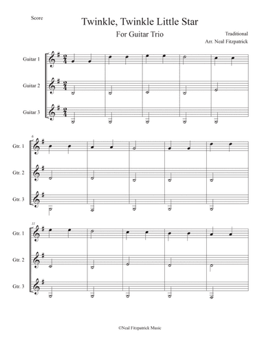 Twinkle,Twinkle Little Star For Guitar Trio