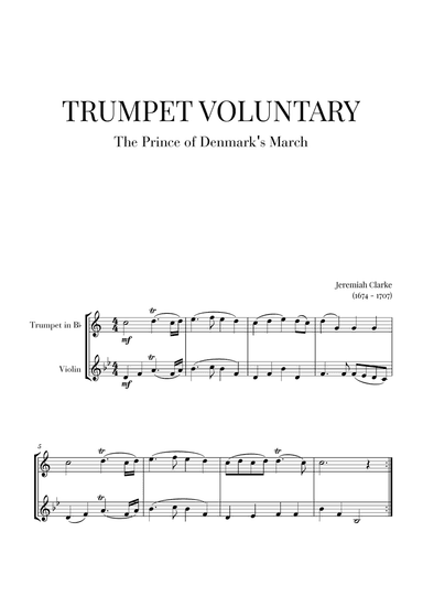 Trumpet Voluntary (The Prince of Denmark's March) for Trumpet in Bb and Violin
