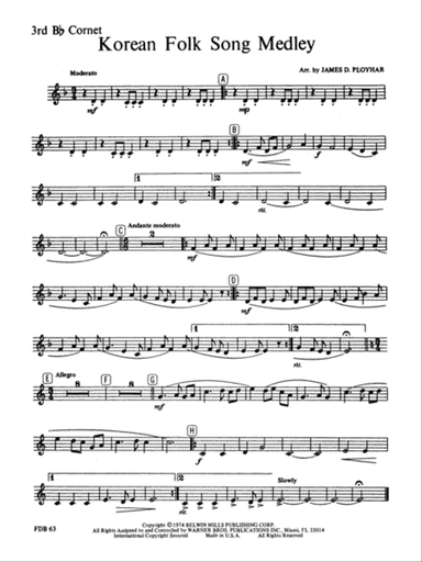 Korean Folk Song Medley: 3rd B-flat Cornet