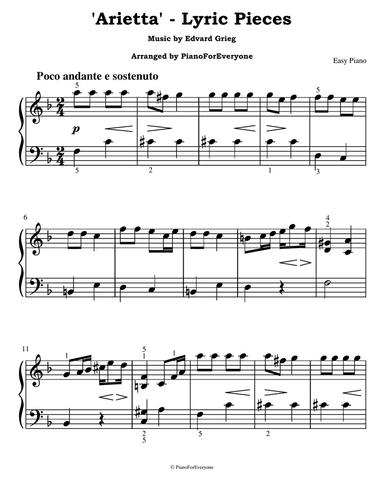'Arietta' from Lyric Pieces - Grieg (Easy Piano)