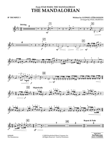 The Mandalorian (from Star Wars: The Mandalorian) (arr. Paul Murtha) - Bb Trumpet 3