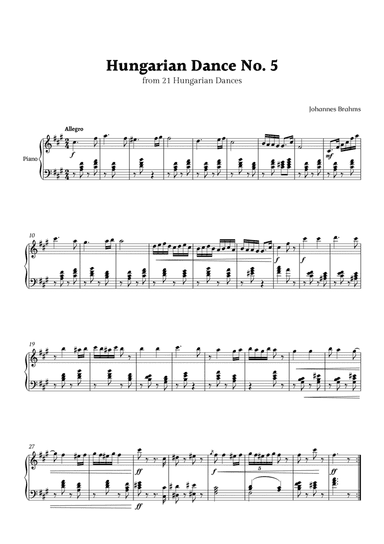 Hungarian Dance No. 5 by Brahms for Piano