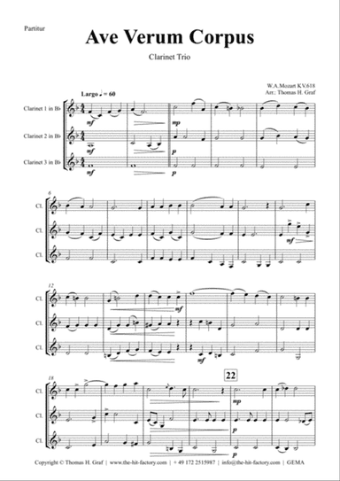 Ave Verum Corpus - W.A. Mozart - Clarinet Trio