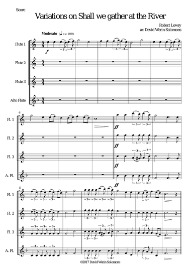 Variations on Shall we gather at the river for flute quartet (3 flutes and 1 alto flute)