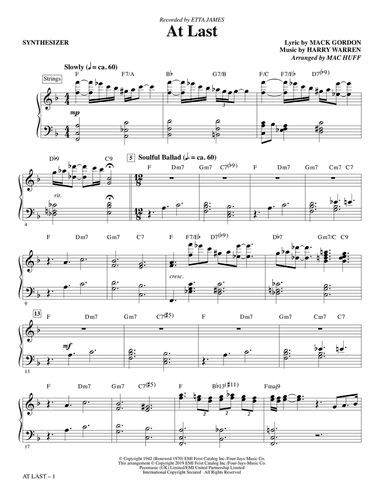 At Last (arr. Mac Huff) - Synthesizer