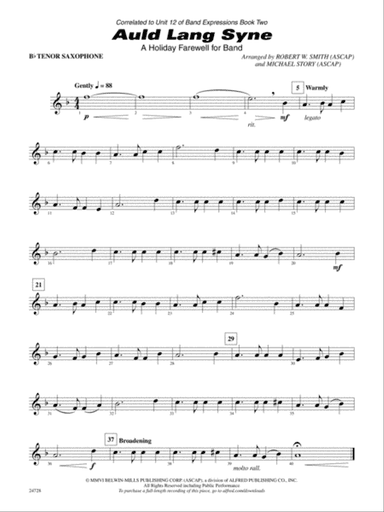 Auld Lang Syne (A Holiday Farewell for Band): B-flat Tenor Saxophone