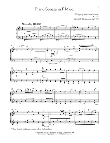 Piano Sonata In F Major, K. 332
