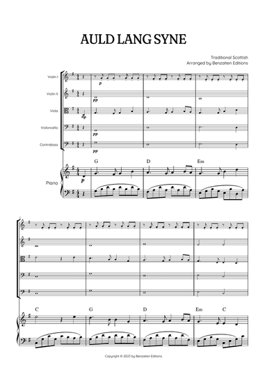 Auld Lang Syne • New Year's Anthem | String Quintet & Piano Accompaniment sheet music with chords