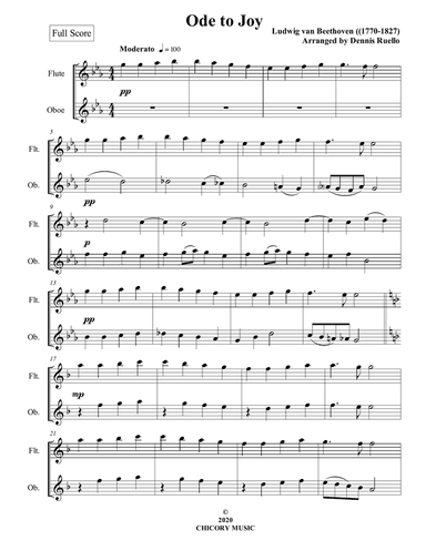 Ode to Joy - Flute and Oboe. Duet - Intermediate