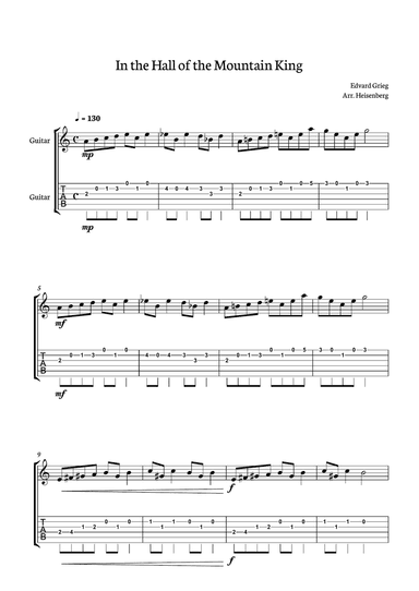 In The Hall of The Mountain King for Classical Guitar with tab