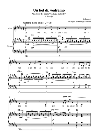 Un Bel Di Vedremo (from Madama Butterfly) - for Alto - in B major