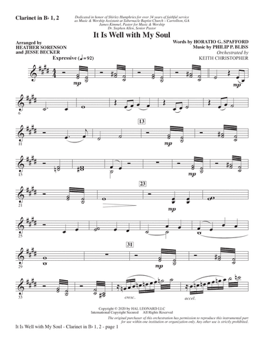 It Is Well with My Soul (arr. Heather Sorenson and Jesse Becker) - Clarinet 1-2 and Bass Clarinet