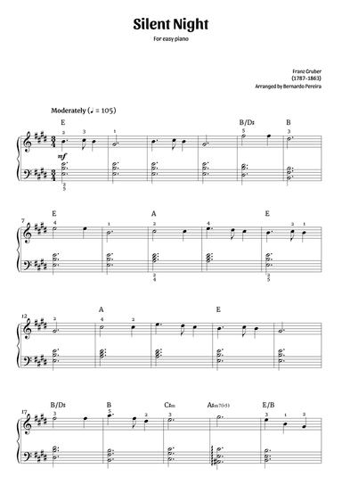 Silent Night (easy piano in E major – with chords)