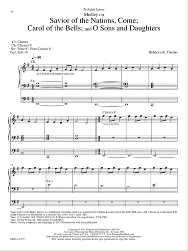 Medley on Savior of the Nations, Come; Carol of the Bells; and O Sons and Daughters (Downloadable)