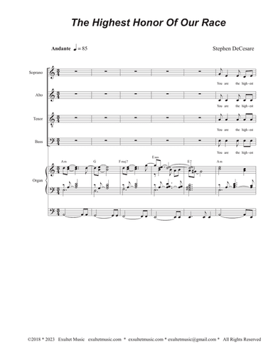 The Highest Honor Of Our Race (SATB)