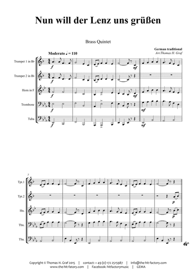 Nun will der Lenz uns gruessen - October Fest - Brass Quintet - F