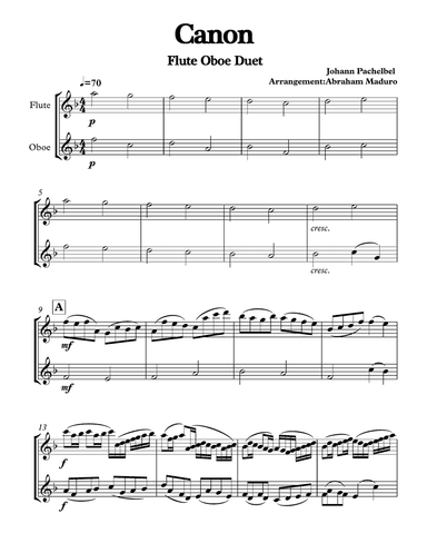 Pachelbel's Canon Flute Oboe Duet