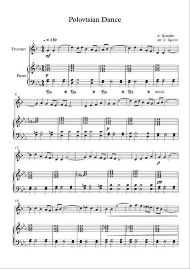 Polovtsian Dance, Alexander Borodin, For Trumpet & Piano