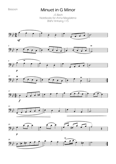 Minuet in G minor BWV Anh. 115 - Bach - Bassoon