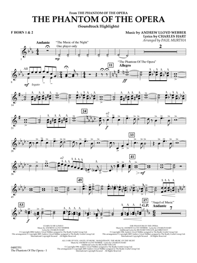 The Phantom Of The Opera (Soundtrack Highlights) (arr. Paul Murtha) - F Horn 1 & 2